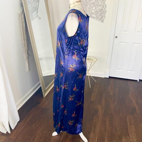 Gap Vintage 90s Witchy Whimsygoth Dark Blue Gray Rose Satin Midi Dress M - Picture 5 of 8